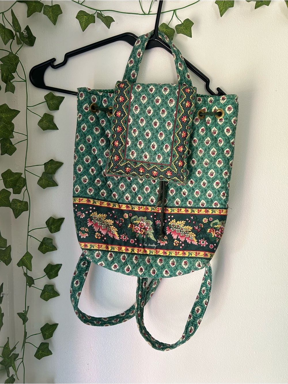 Vera Bradley Green Floral Drawstring Backpack